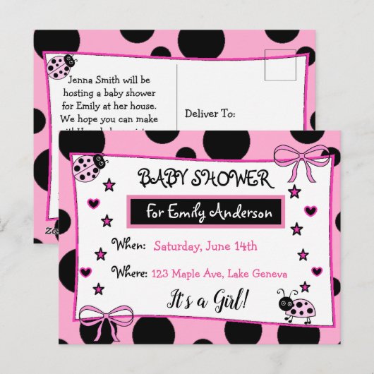 Schattigee Roze lieveheersbeestje Baby shower Uitn Briefkaart (Voorkant / Achterkant)
