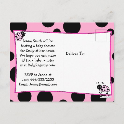 Schattigee Roze lieveheersbeestje Baby shower Uitn Briefkaart (Achterkant)