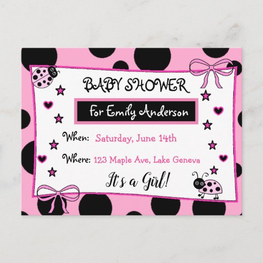 Schattigee Roze lieveheersbeestje Baby shower Uitn Briefkaart (Voorkant)