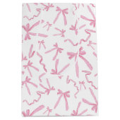 Schattigee Roze Lint Bogen Patroon Swag Medium Cadeauzakje (Voorkant)