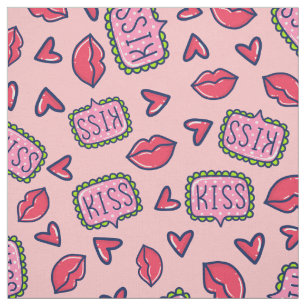 Schattigee Roze Lippen Kusjes & Harten Doodle Patr Stof