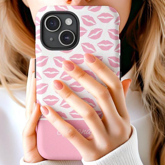 Schattigee roze lippenstift kisses script naam Case-Mate iPhone case