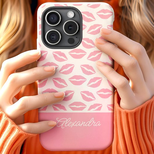 Schattigee roze lippenstift kisses script naam Case-Mate iPhone case