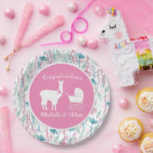 Schattigee Roze Llama Meisje Baby shower Papieren Bordje (Feest)