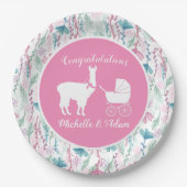 Schattigee Roze Llama Meisje Baby shower Papieren Bordje (Voorkant)