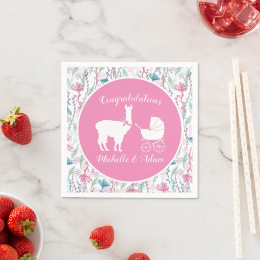 Schattigee Roze Llama Meisje Baby shower Servet (Insitu)