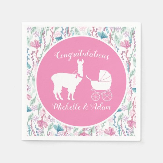 Schattigee Roze Llama Meisje Baby shower Servet (Voorkant)