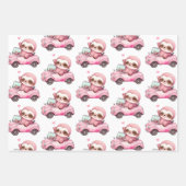 Schattigee Roze luiaard Rijden een auto patroon Inpakpapier Vel (Voorkant)