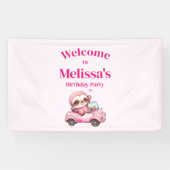 Schattigee Roze luiaard Rijden een auto Verjaardag Spandoek (Horizontaal)