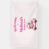 Schattigee Roze luiaard Rijden een auto Verjaardag Spandoek (Verticaal)