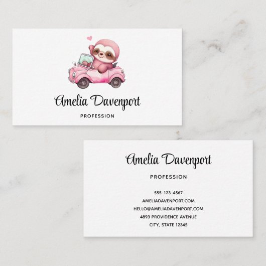 Schattigee Roze luiaard Rijden een auto Visitekaartje (Voorkant / Achterkant)