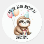 Schattigee roze luiaard Verjaardagsfeest gunsten Ronde Sticker (Voorkant)