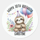 Schattigee roze luiaard Verjaardagsfeest gunsten Ronde Sticker (Voorkant)