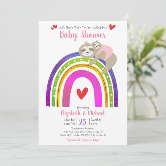 Schattigee Roze Luiaards Boho Regenboog Meisje Bab Kaart (Staand voorkant)