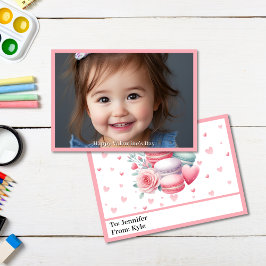 Schattigee Roze Macarons Foto Klaslokaal Valentijn Kaart