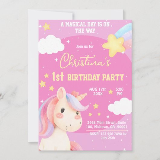 Schattigee roze magische moderne eenhoornster 1e v kaart (Voorkant)