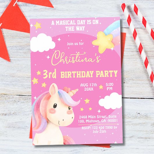 Schattigee roze magische moderne eenhoornster 3e v kaart