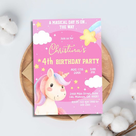 Schattigee roze magische moderne eenhoornster 4e v kaart