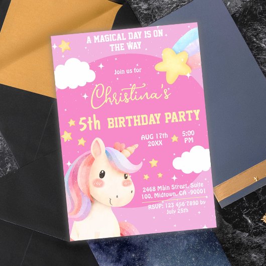 Schattigee roze magische moderne eenhoornster 5e v kaart