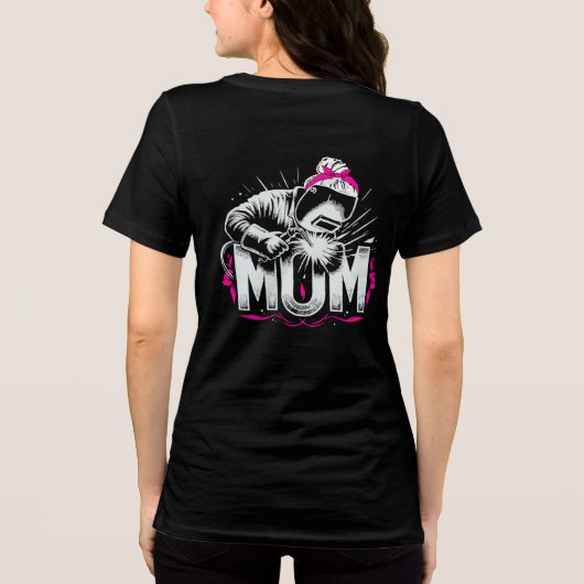 Schattigee Roze Mama Welder Striking An Arc Vrouwe Tri-Blend Shirt (Achterkant)