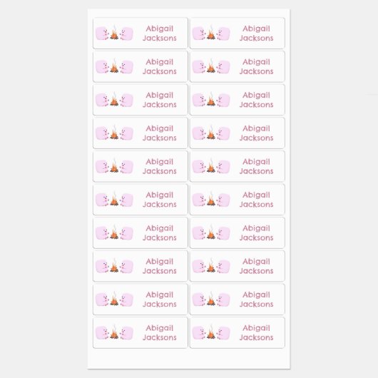 Schattigee roze marshmallows cartoon gepersonalise labels (Vel)