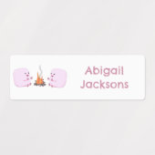 Schattigee roze marshmallows cartoon gepersonalise labels (Design 2)