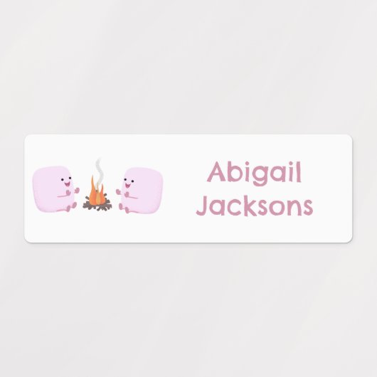 Schattigee roze marshmallows cartoon gepersonalise labels (Design 2)