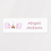 Schattigee roze marshmallows cartoon gepersonalise labels (Design 1)