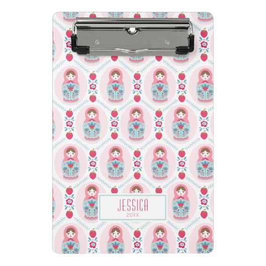 Schattigee Roze Matryoshka Nesting Doll Mini Klembord (Voorkant)