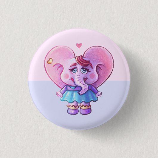 Schattigee Roze Meisje Olifant Ronde Button 3,2 Cm (Voorkant)