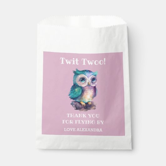 Schattigee Roze Meisje Uil Verjaardag Bedankt Bedankzakje (Voorkant)