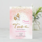 Schattigee Roze Meisjes '2e Verjaardag Uitnodiging (Staand voorkant)