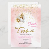 Schattigee Roze Meisjes '2e Verjaardag Uitnodiging (Voorkant / Achterkant)