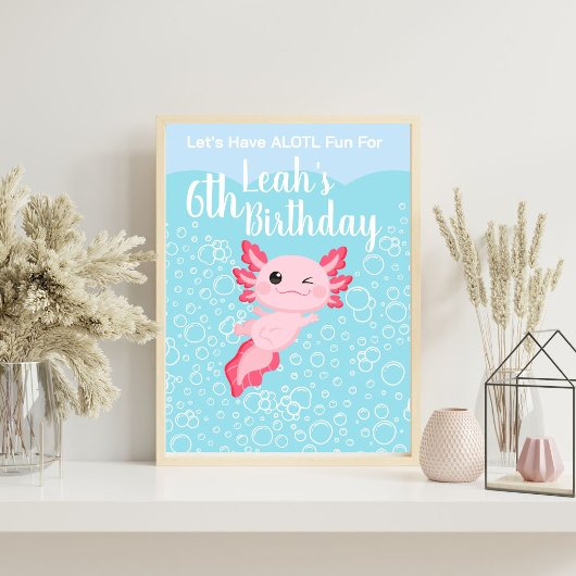 Schattigee Roze Meisjes Axolotl Verjaardagsfeest Poster