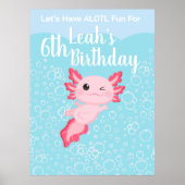 Schattigee Roze Meisjes Axolotl Verjaardagsfeest Poster (Voorkant)