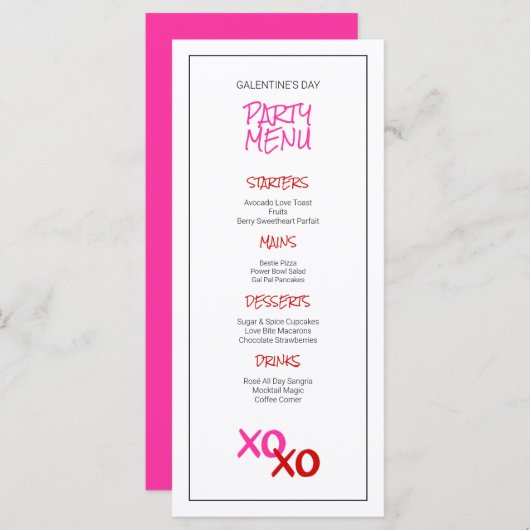 Schattigee Roze Meisjes Night Out Galentine's Day Menu (Voorkant / Achterkant)