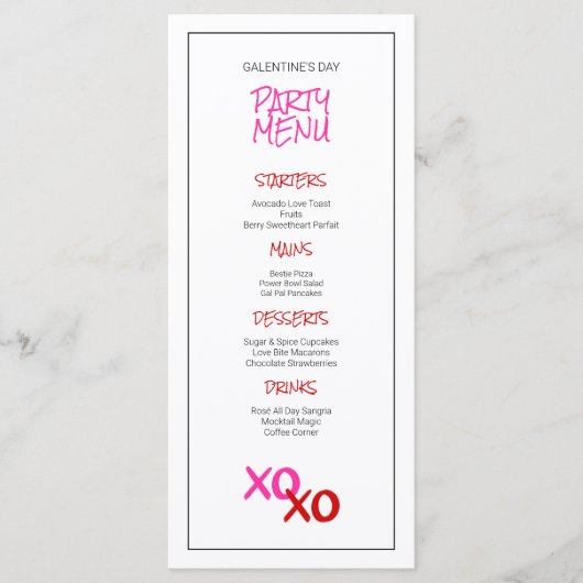 Schattigee Roze Meisjes Night Out Galentine's Day Menu (Voorkant)