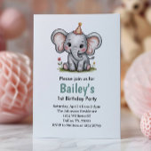 Schattigee Roze Meisjes Olifant 1e Verjaardagsfees Kaart