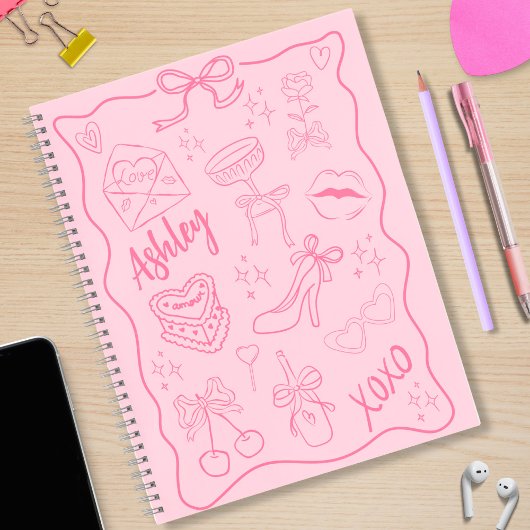 Schattigee roze meisjesachtige trendy notitieboek