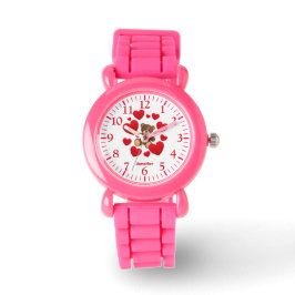 Schattigee roze meisjesharten, en teddybeer naam k horloge