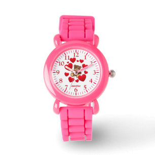 Schattigee roze meisjesharten, en teddybeer naam k horloge