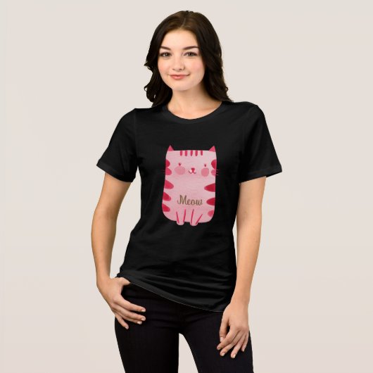 Schattigee Roze Miauw Cat Tri-Blend Shirt (Voorkant volledig)