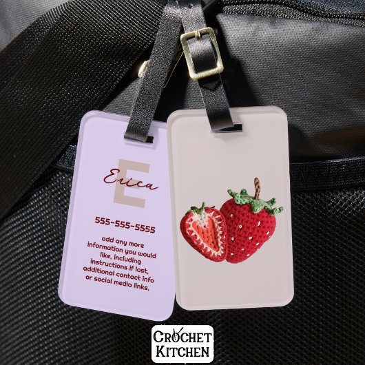 Schattigee Roze Minimal Granny Chic Haak Aardbei Bagagelabel