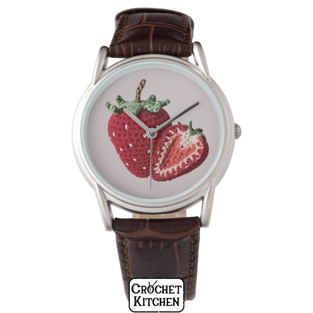 Schattigee Roze Minimal Granny Chic Haak Aardbei Horloge (Creator heeft geüpload)