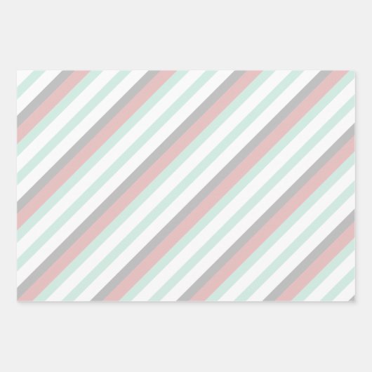 Schattigee Roze Mint Groen en Grijs Gestreepte Pat Inpakpapier Vel (Voorkant 2)
