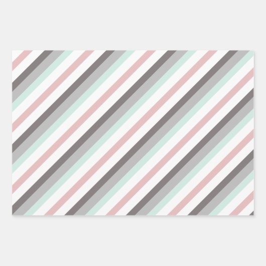 Schattigee Roze Mint Groen en Grijs Gestreepte Pat Inpakpapier Vel (Voorkant)