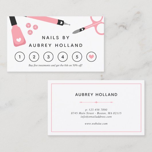 Schattigee Roze Nail Artist Tools Loyalty Kaart Visitekaartje (Voorkant / Achterkant)
