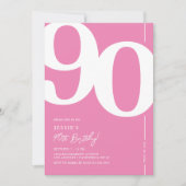 Schattigee Roze Negentig 90ste Verjaardag Uitnodig Kaart (Voorkant)