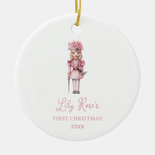 Schattigee Roze Notenkraker Baby's Eerste Kerst Keramisch Ornament (Voorkant)