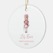 Schattigee Roze Notenkraker Baby's Eerste Kerst Keramisch Ornament (Links)